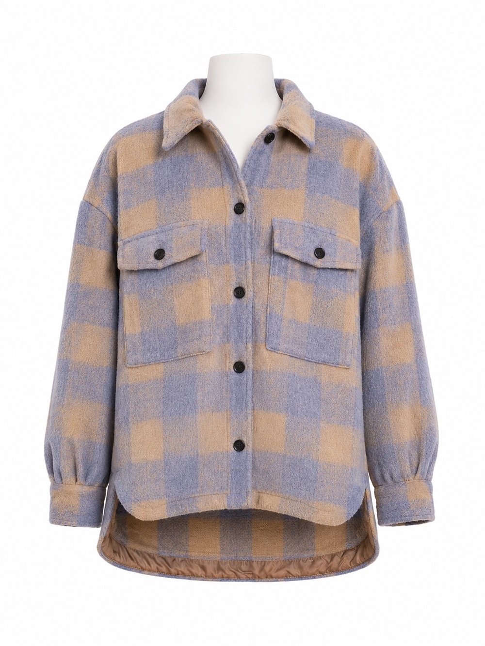 Size S/M Princess Polly Women’s Lavender Beige Plaid Oversized Shacket Jacket